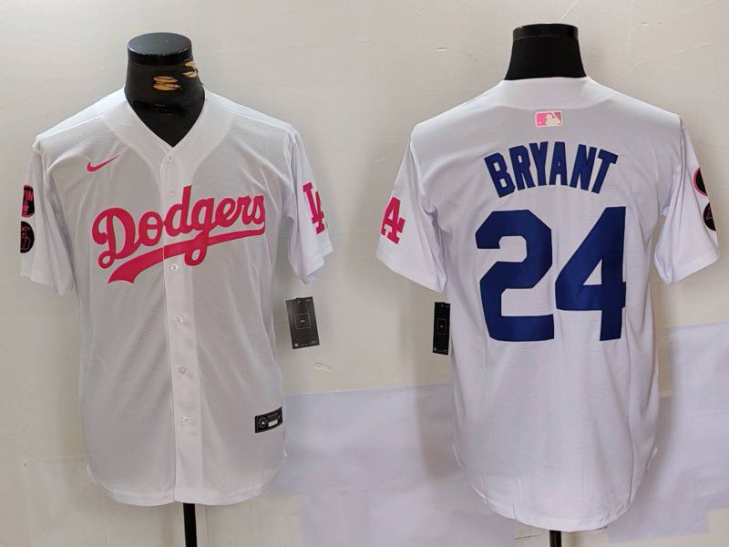 Men Los Angeles Dodgers 24 Bryant White pink joint name 2024 Nike MLB Jersey style 1